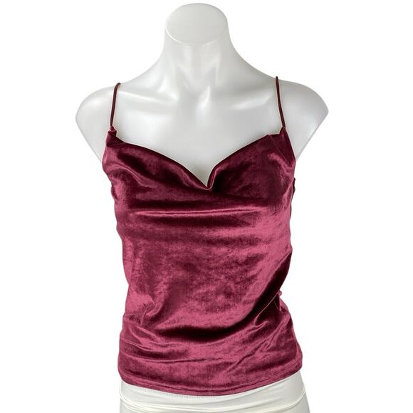 NA-KD Maroon Velvet Velour Sleeveless Cami Camisole Cowl Neck Crop Tank Top XS - Picture 1 of 5